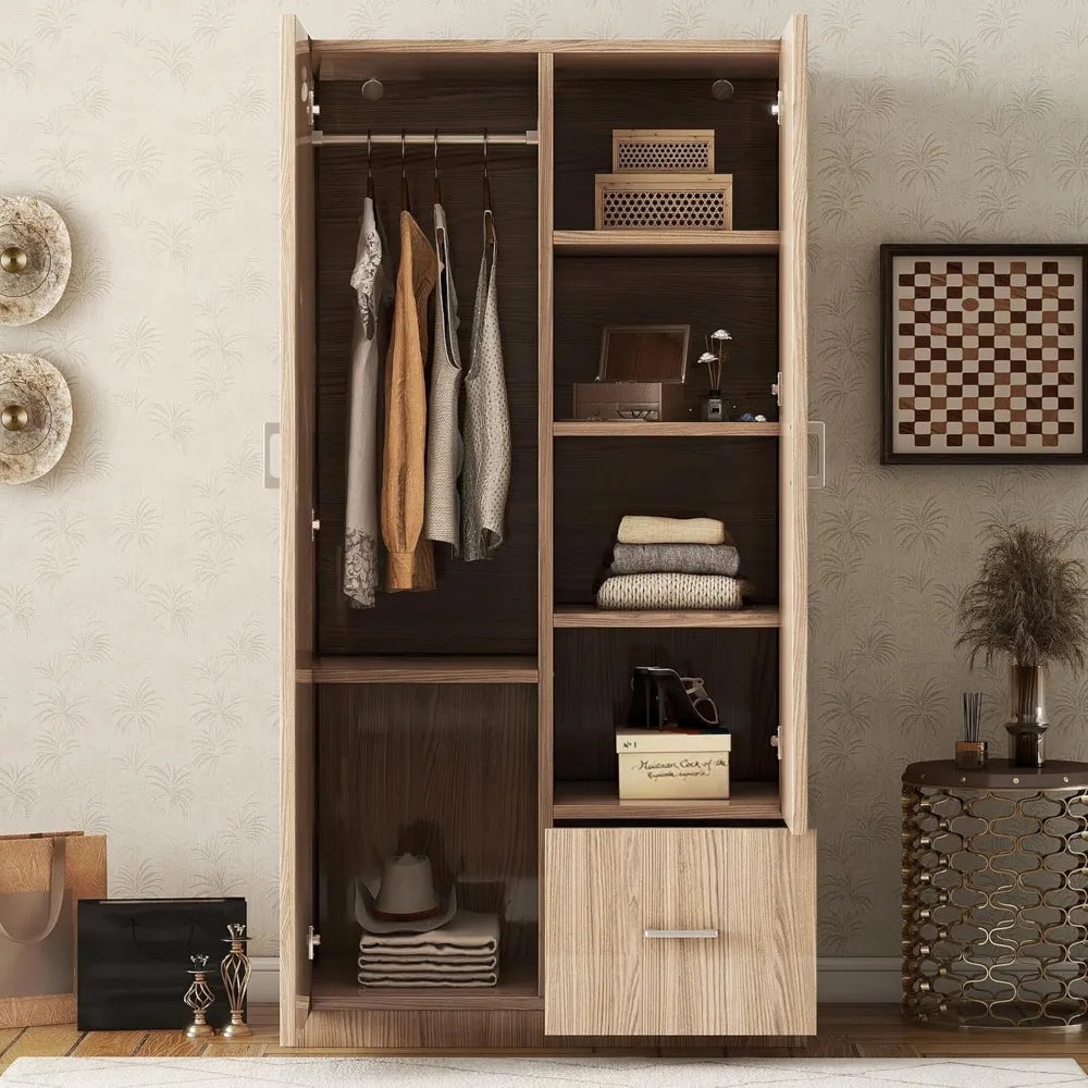 ALISON TimberHue Classic Wooden Wardrobe – 2-Door Freestanding Closet Cabinet