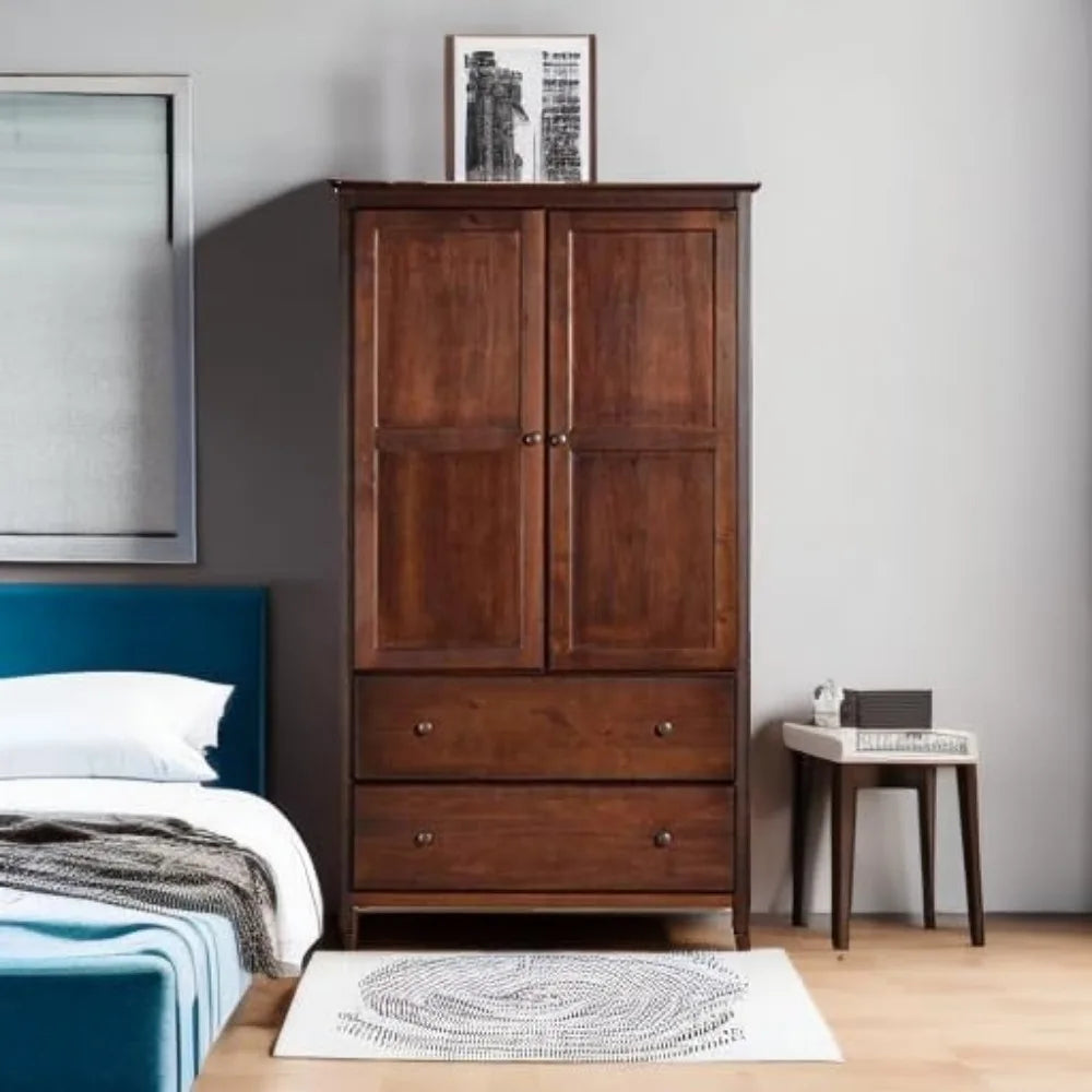 HELEN Wood Wardrobe Armoire – 2-Door Cherry Finish Clothing Cabinet