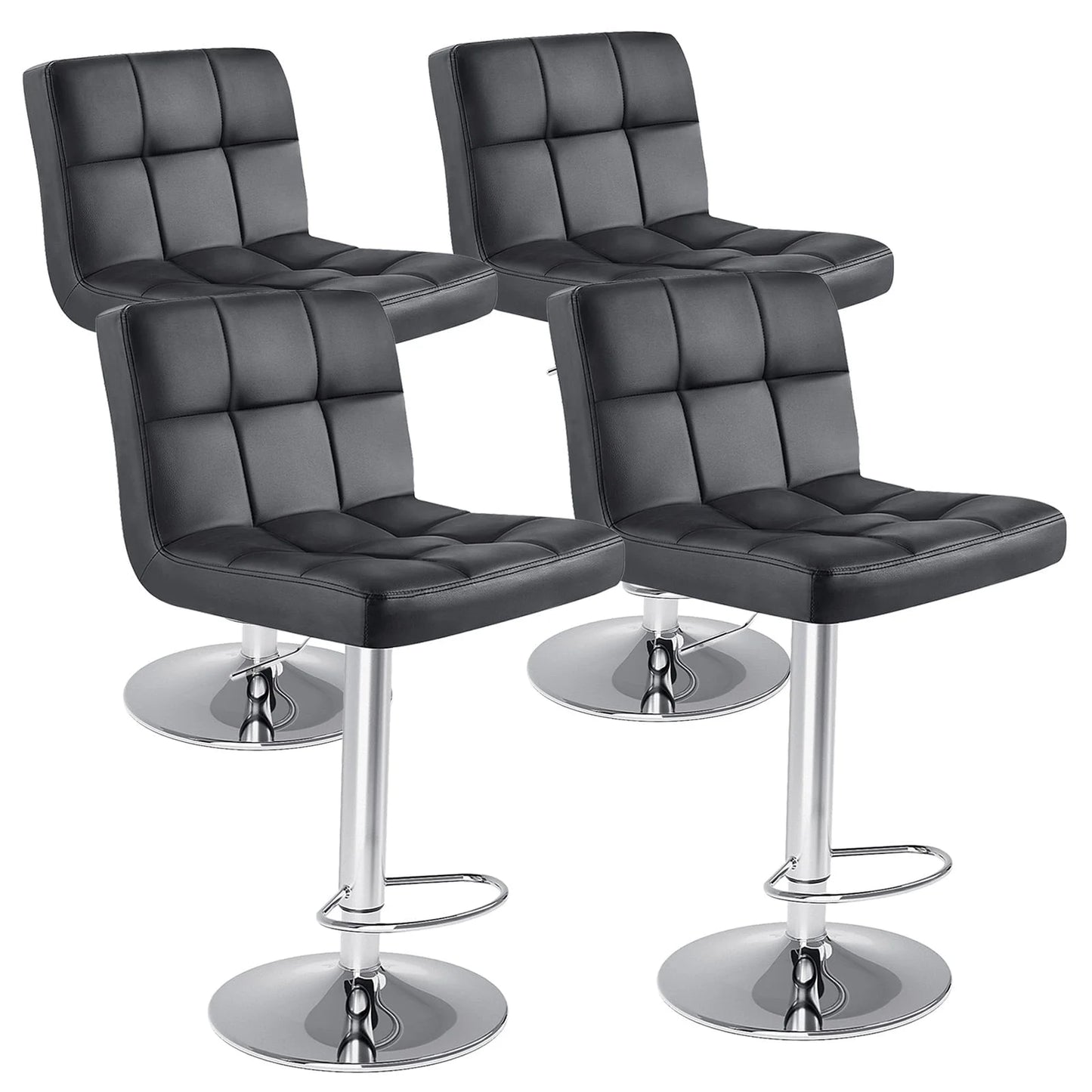 Bar Stools Set of 2, Modern Adjustable Armless Swivel Counter Stools with PU Leather, Black