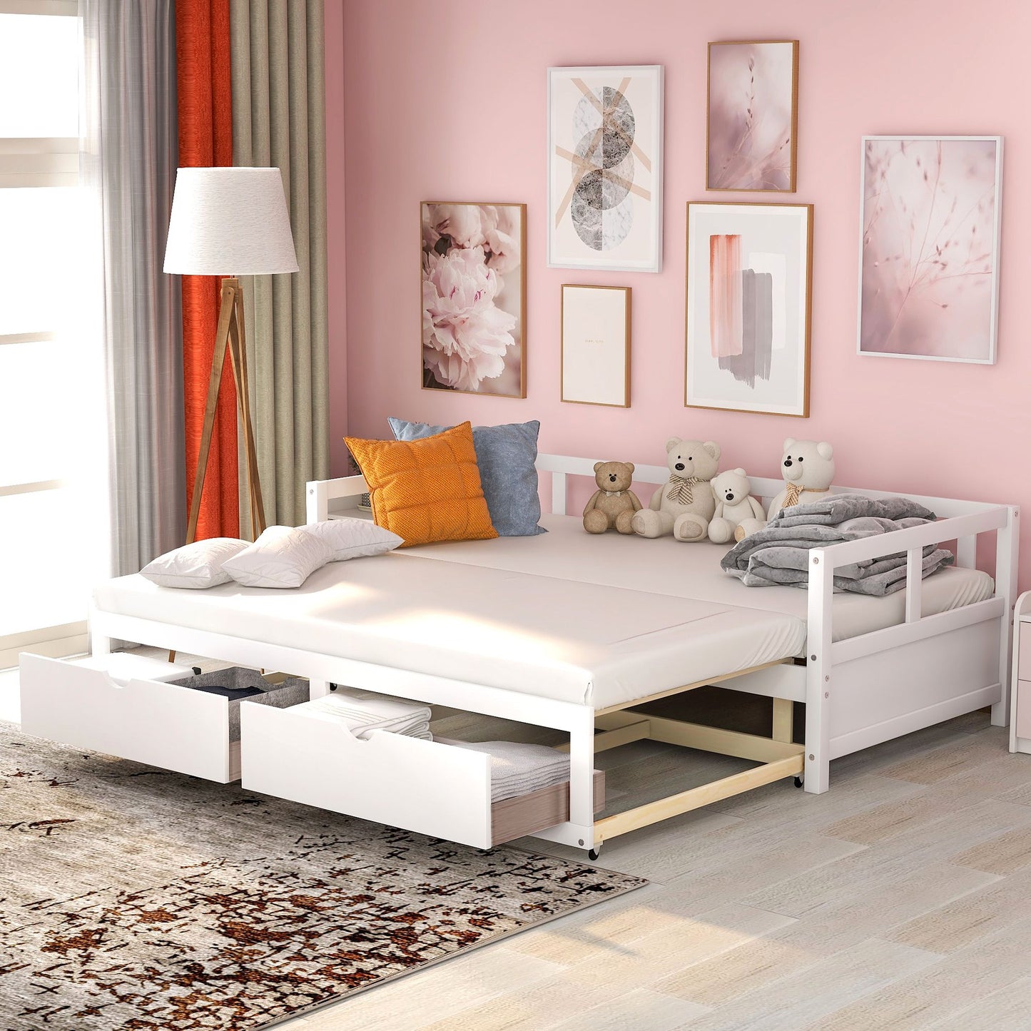OLIVER Trundle & Storage Drawers - Twin to King Expandable Bed - 78.2"W