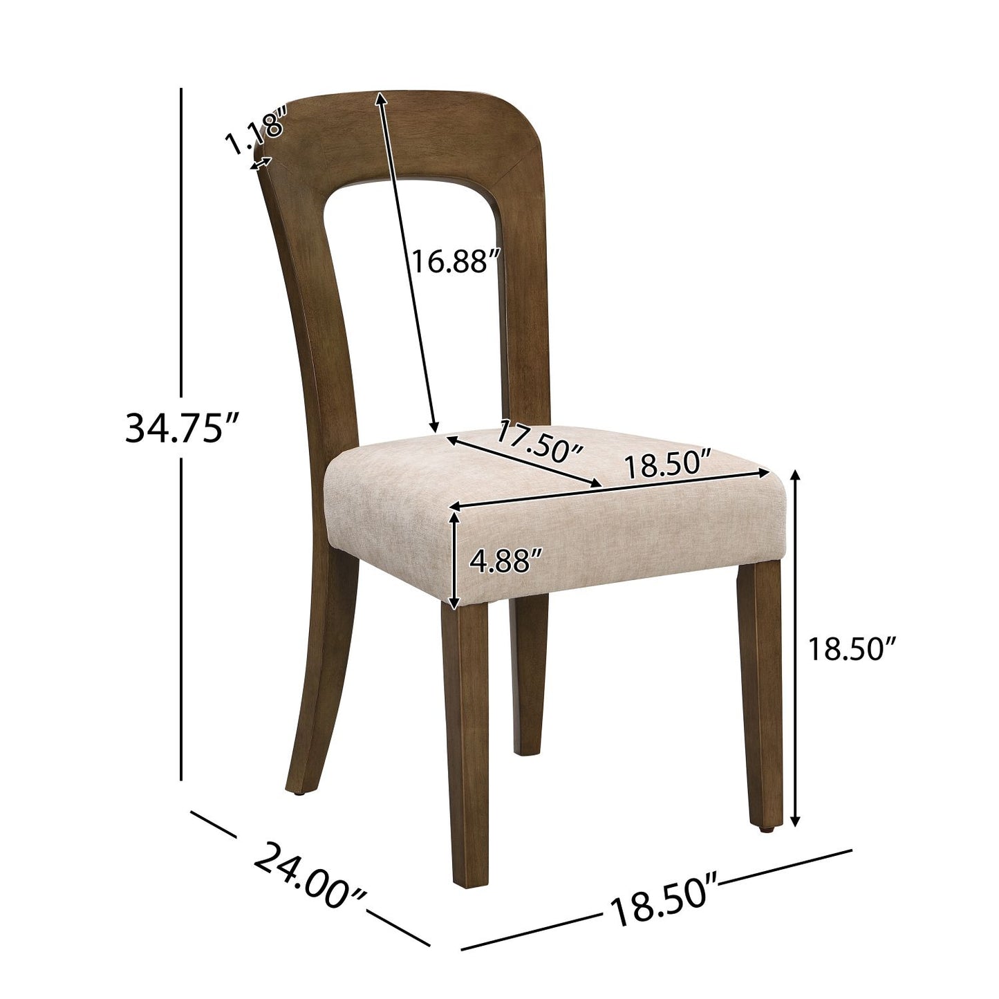 Beige upholstered dining chair set of 2 with rubberwood frame