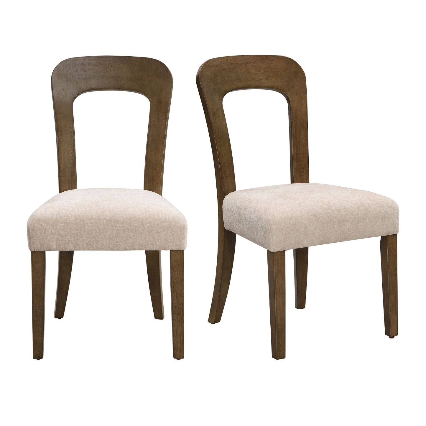 Beige upholstered dining chair set of 2 with rubberwood frame