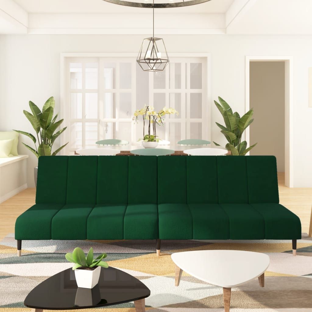 Dark Green Velvet 2-Seater Convertible Sofa Bed