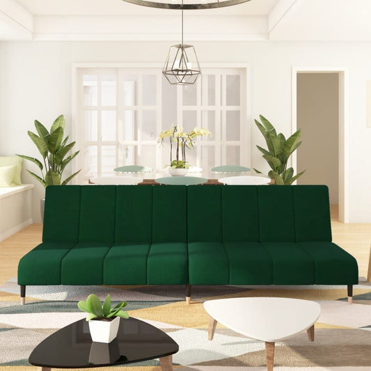Dark Green Velvet 2-Seater Convertible Sofa Bed