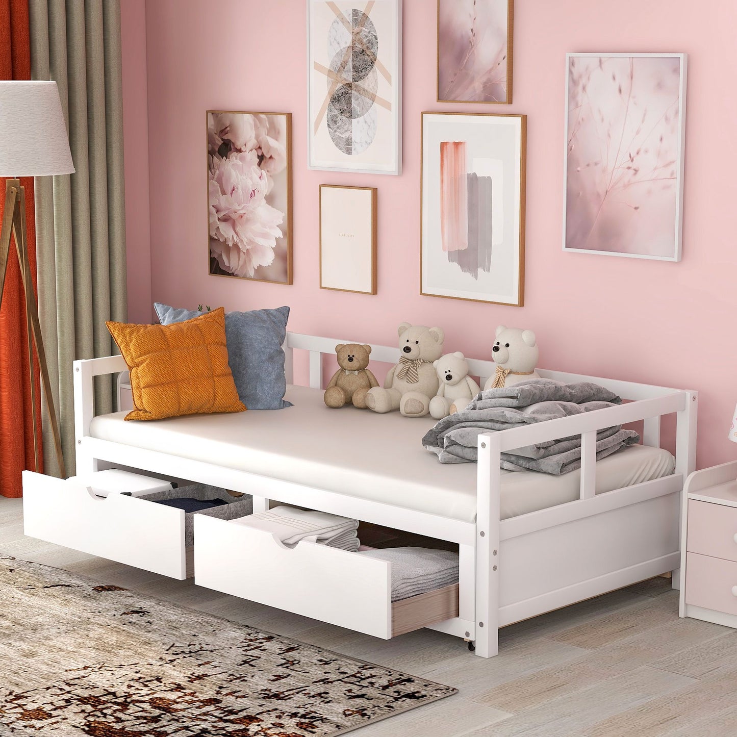 OLIVER Trundle & Storage Drawers - Twin to King Expandable Bed - 78.2"W