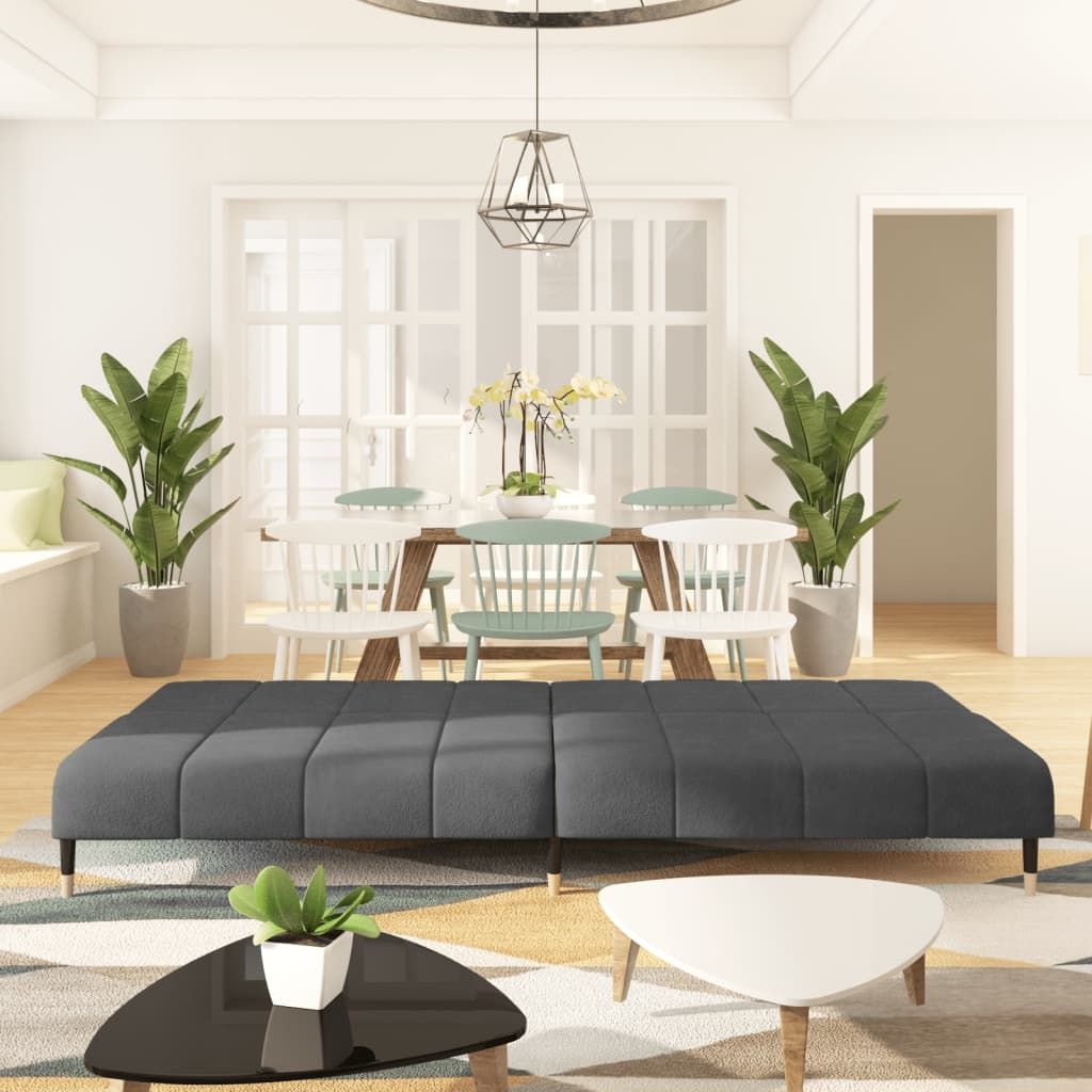 Dark Gray Velvet 2-Seater Sofa Bed with adjustable backrests