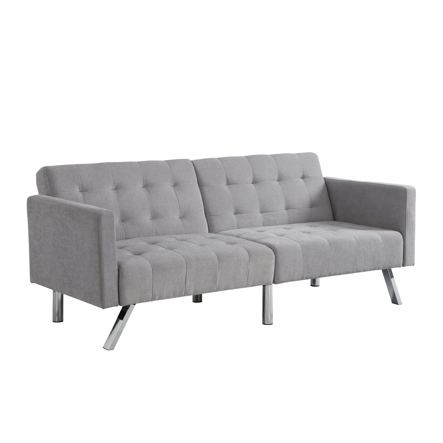 Light grey modern convertible sofa bed with split back design