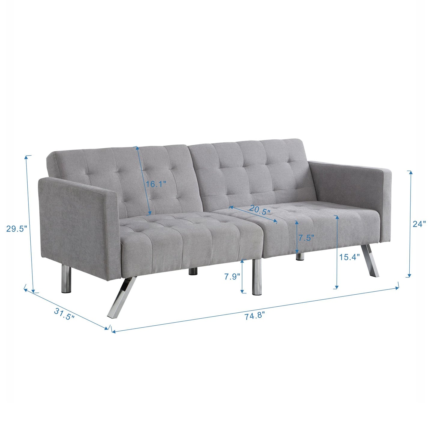 Light grey modern convertible sofa bed with split back design