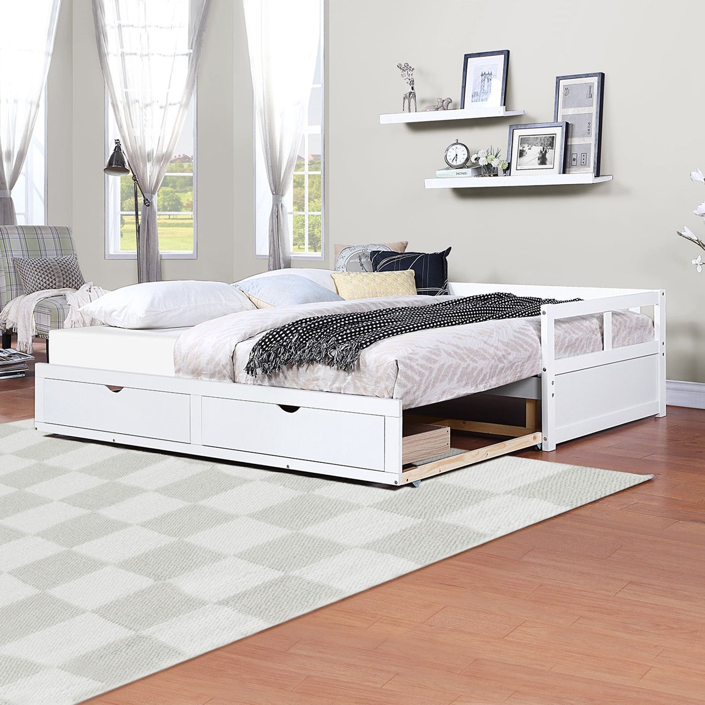 OLIVER Trundle & Storage Drawers - Twin to King Expandable Bed - 78.2"W