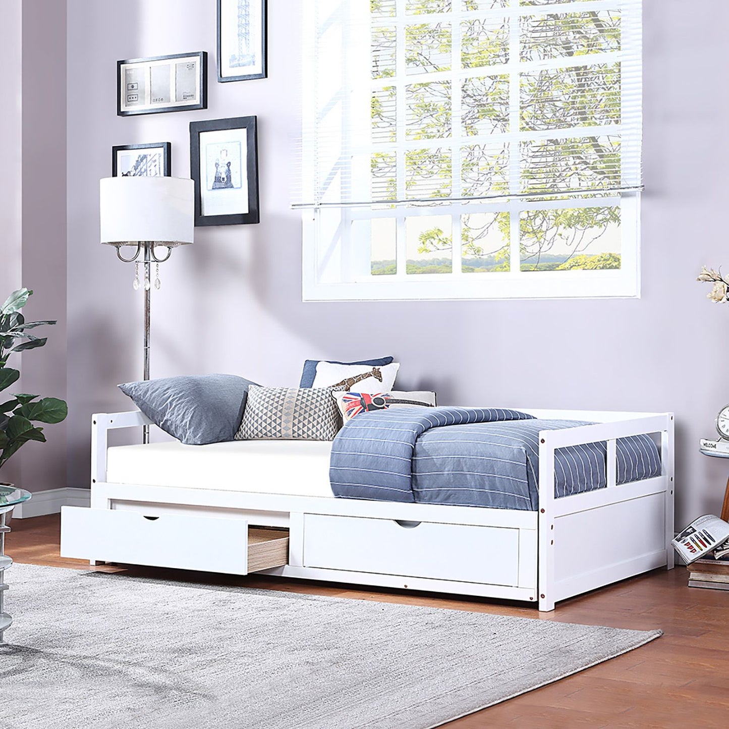 OLIVER Trundle & Storage Drawers - Twin to King Expandable Bed - 78.2"W