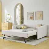 Beige full-size upholstered daybed with pull-out trundle