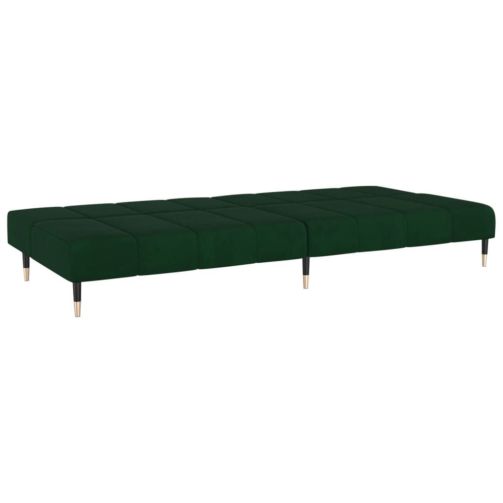 Dark Green Velvet 2-Seater Convertible Sofa Bed