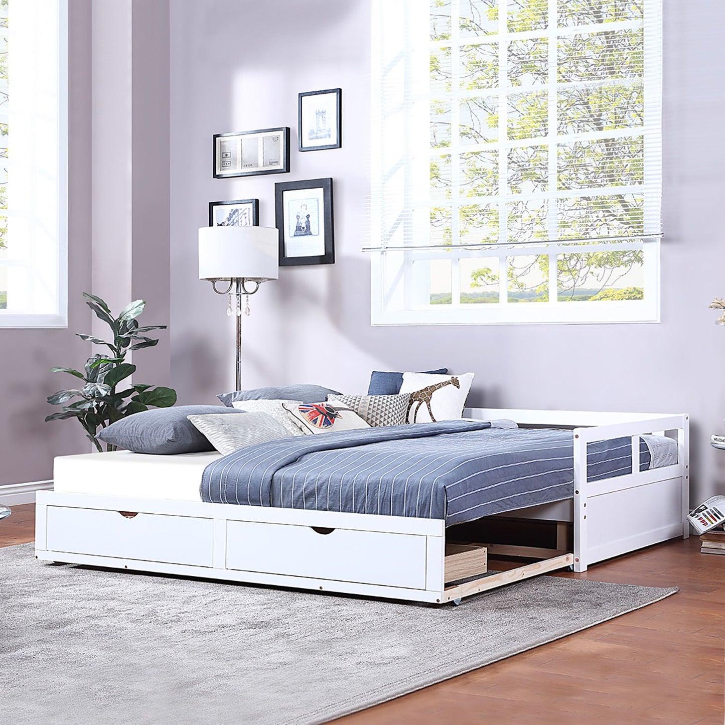 OLIVER Trundle & Storage Drawers - Twin to King Expandable Bed - 78.2"W