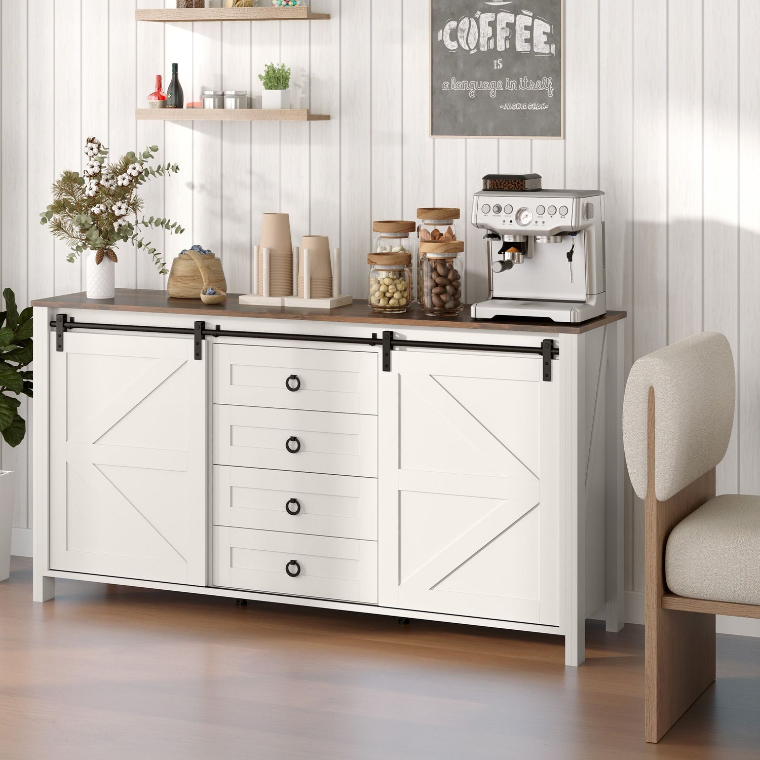 60-inch farmhouse buffet cabinet with barn doors