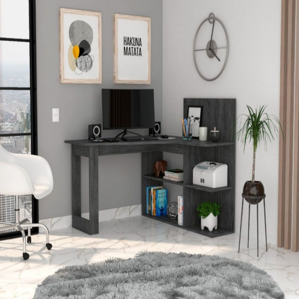Mohave Modern Computer Desk with 5 Open Shelves – Smokey Oak Finish – 47.6" W