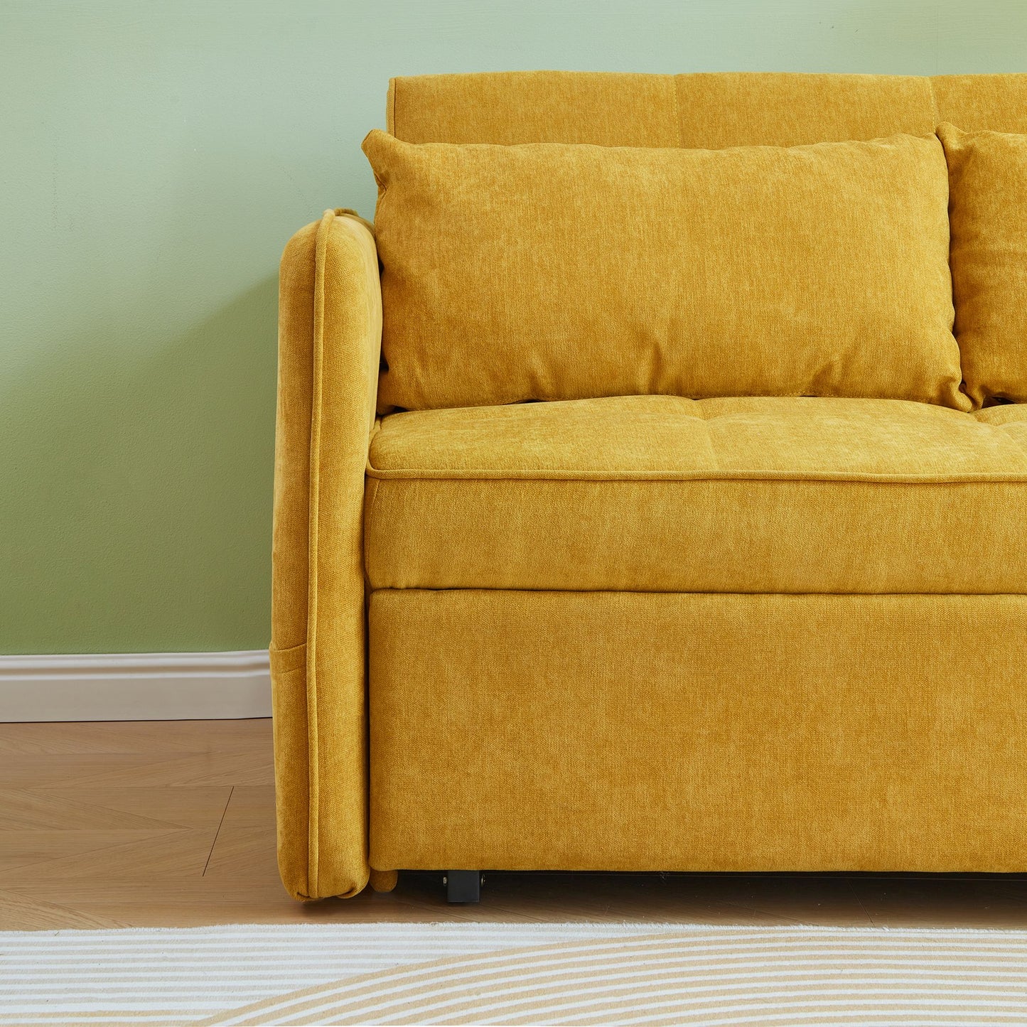 Chenille Fabric Pull-Out Sleeper Loveseat Sofa in Yellow