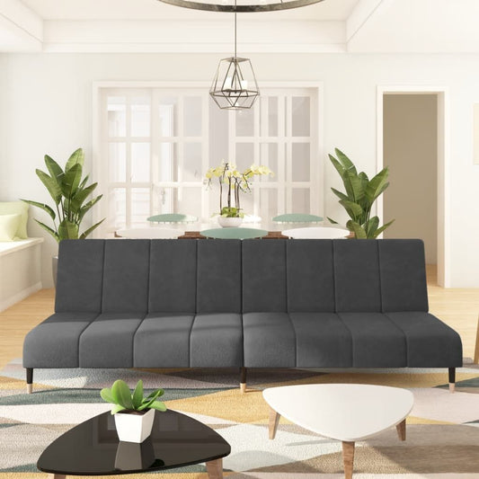 Dark Gray Velvet 2-Seater Sofa Bed with adjustable backrests