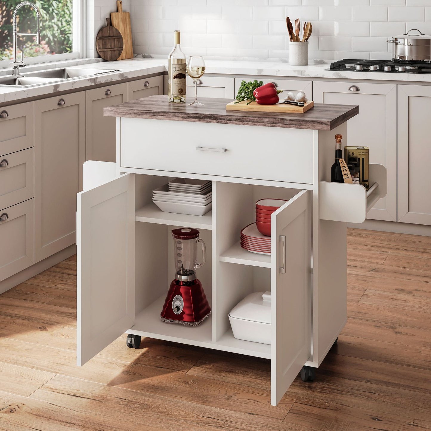 Techni Home deluxe kitchen island cart with water-resistant top