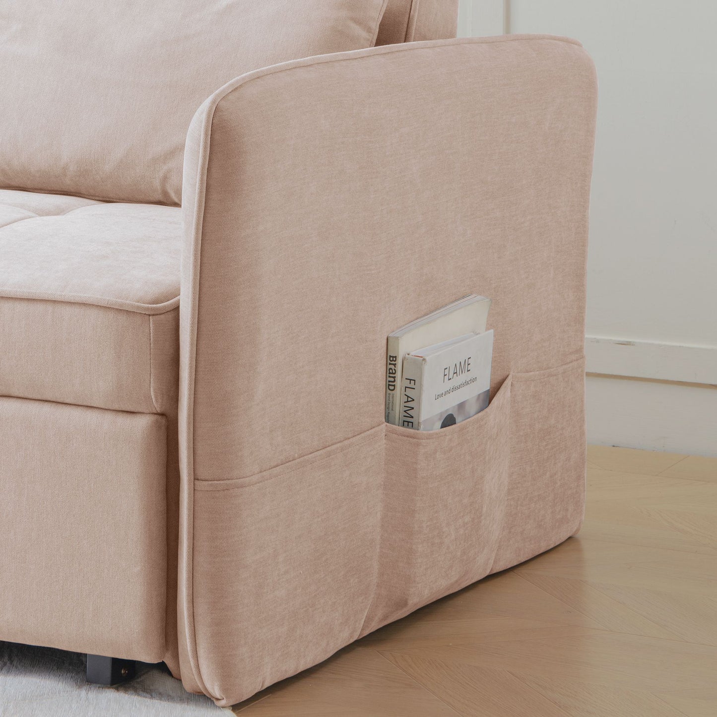 Chenille Fabric Pull-Out Sleeper Loveseat Sofa in Yellow