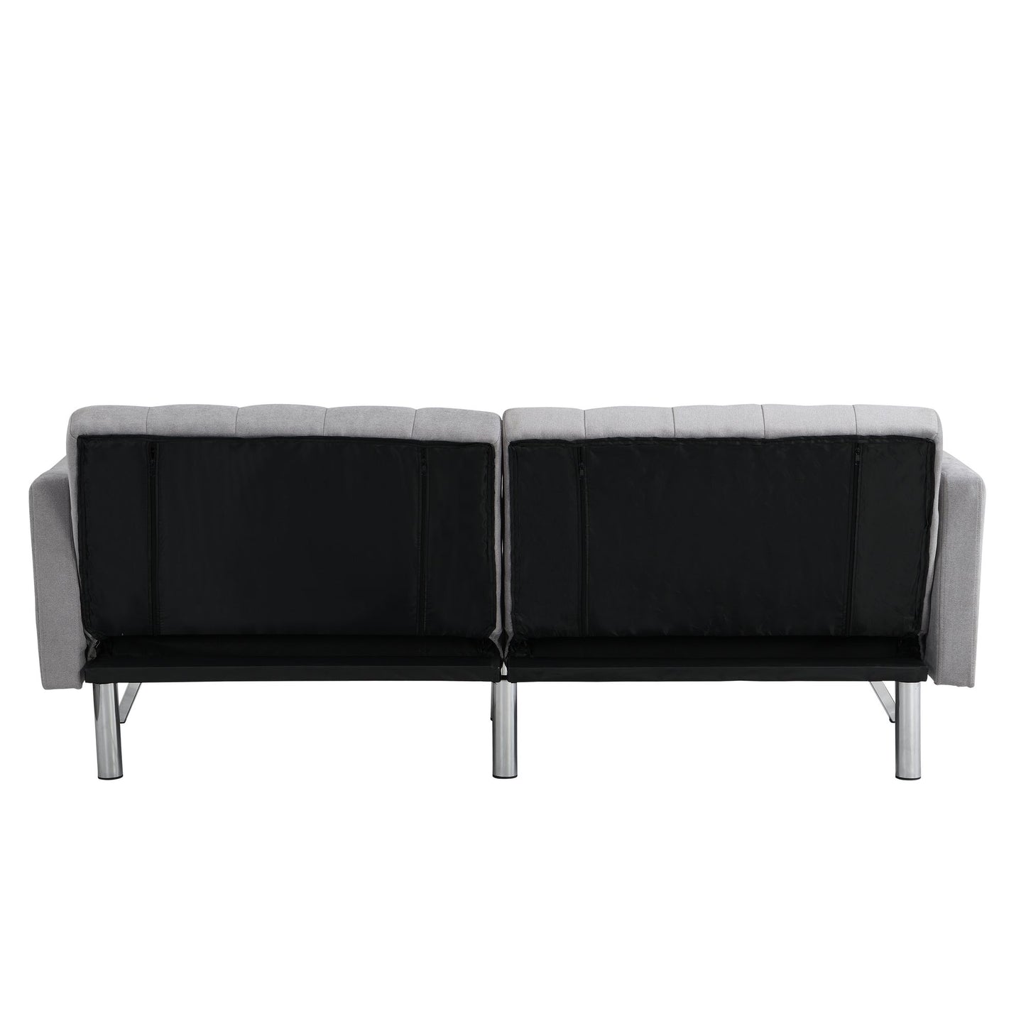 Light grey modern convertible sofa bed with split back design