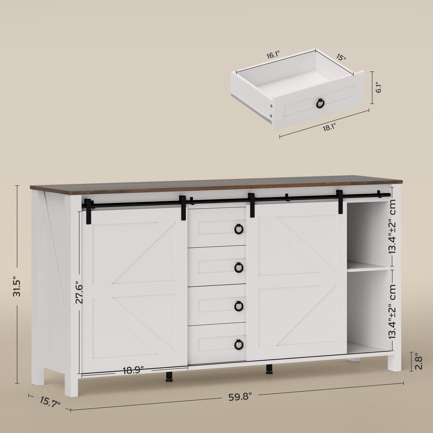 60-inch farmhouse buffet cabinet with barn doors