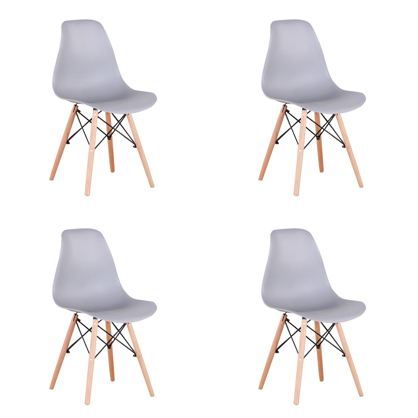 Set of 4 modern white shell dining chairs with walnut legs
