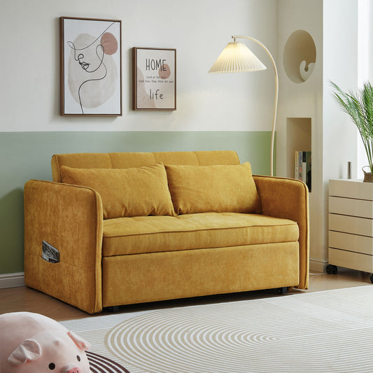 Chenille Fabric Pull-Out Sleeper Loveseat Sofa in Yellow