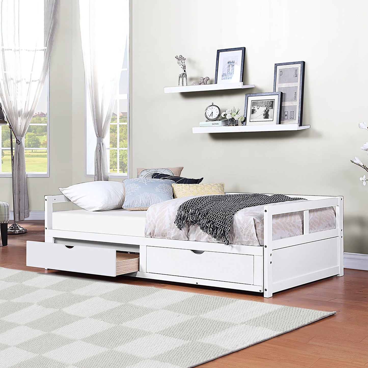 OLIVER Trundle & Storage Drawers - Twin to King Expandable Bed - 78.2"W