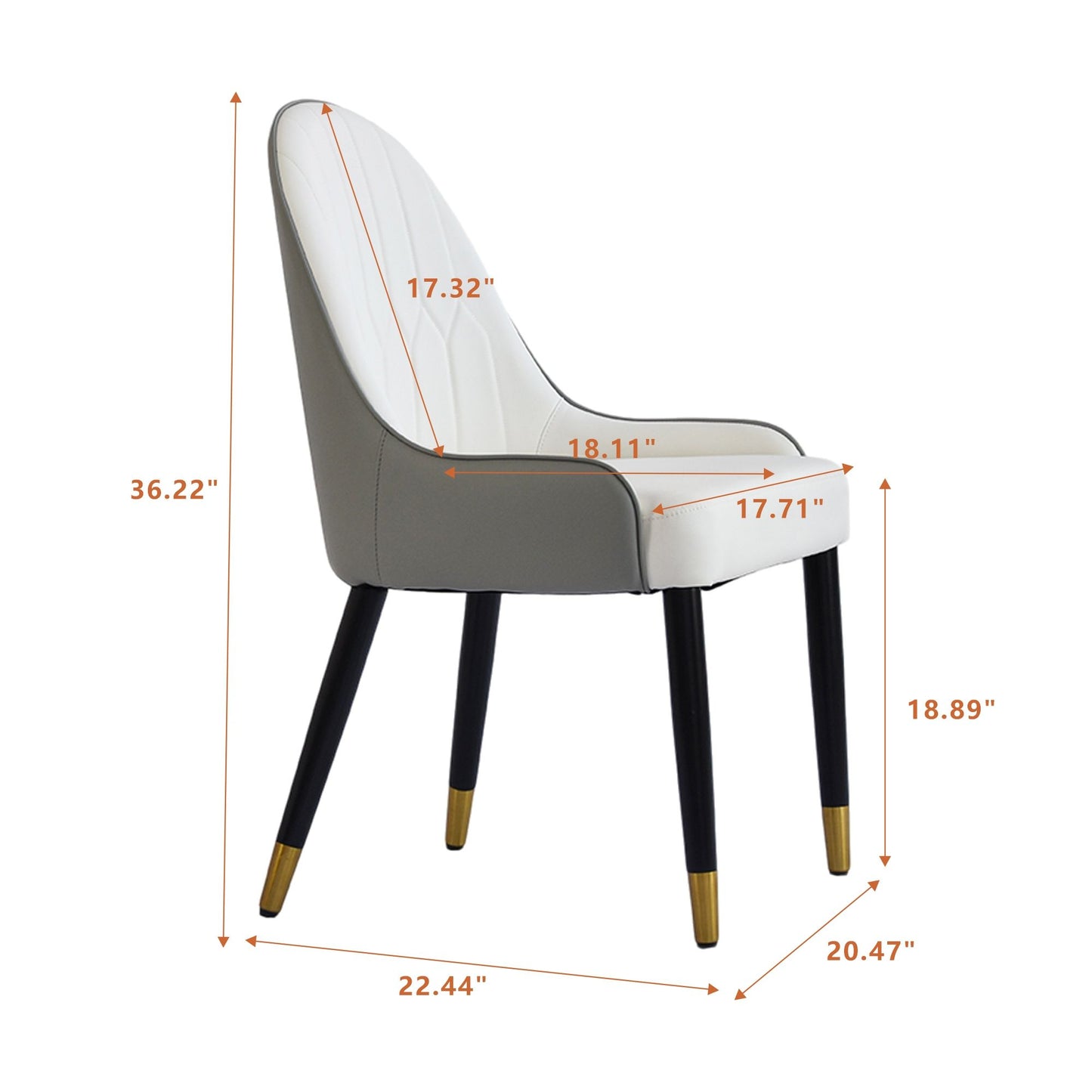 Modern white and gray PU leather dining chairs set of 2