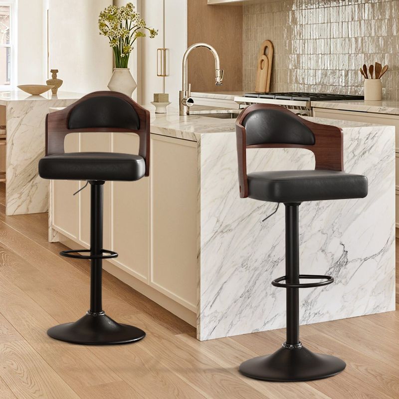 Modern PU leather swivel bar stool with adjustable height and footrest