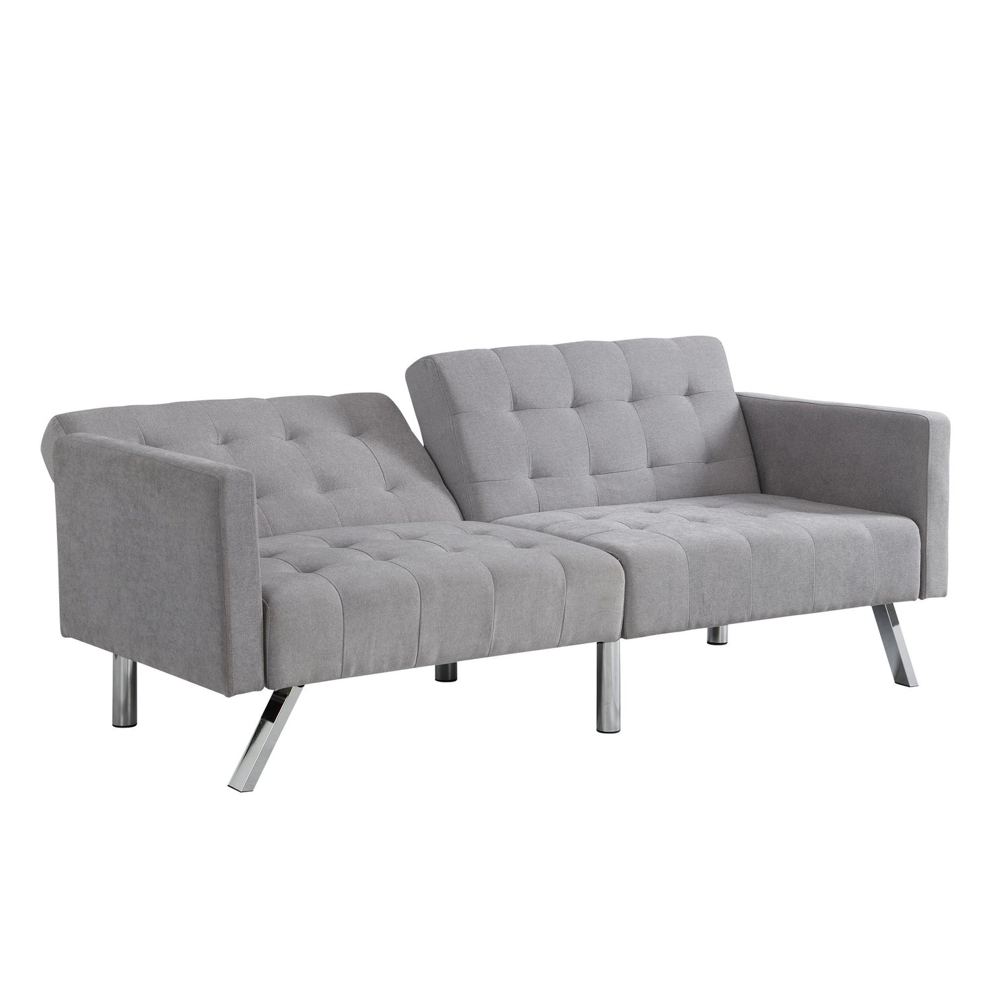 Light grey modern convertible sofa bed with split back design