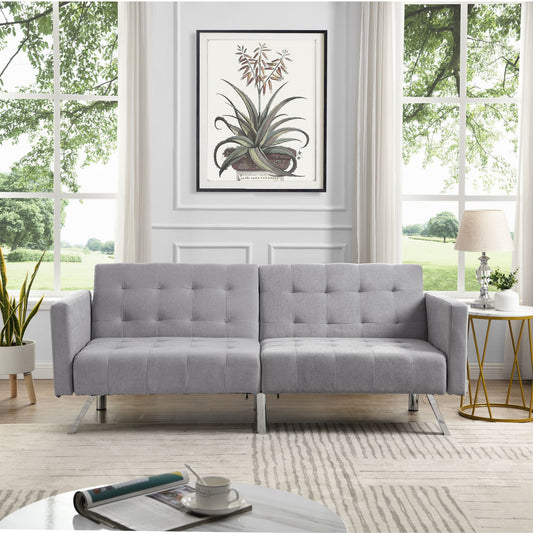 Light grey modern convertible sofa bed with split back design