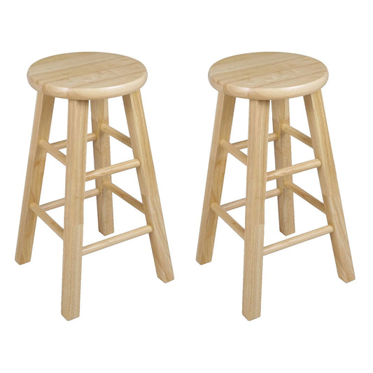 Classic Round-Seat 24 Inch Kitchen Counter Stools, Natural, 2 Pack