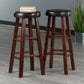 463129481Wooden bar stool set with crossbar footrests and cushioned top