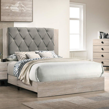 ALEXANDER Contemporary California King Bed Frame with Gray Tufted Headboard - 76'' W