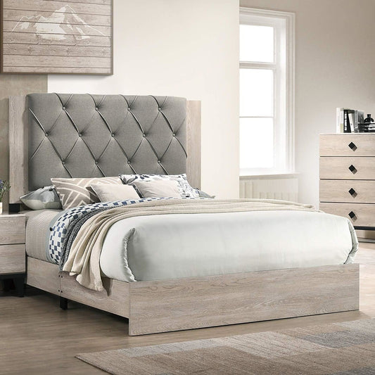 ALEXANDER Contemporary California King Bed Frame with Gray Tufted Headboard - 76'' W