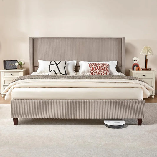 ABIGAIL Modern Queen Platform Bed Frame - 50.8" Corduroy Upholstered Wingback Design