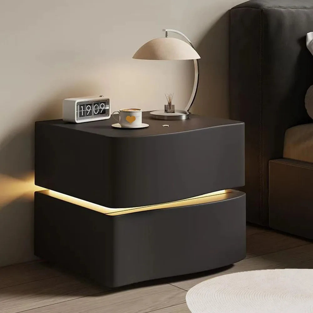 ARIYAH Modern LED Leather Nightstand with Drawers - 2-Drawer Bedside Table 22''