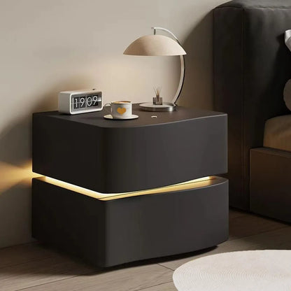 ARIYAH Modern LED Leather Nightstand with Drawers - 2-Drawer Bedside Table 22''