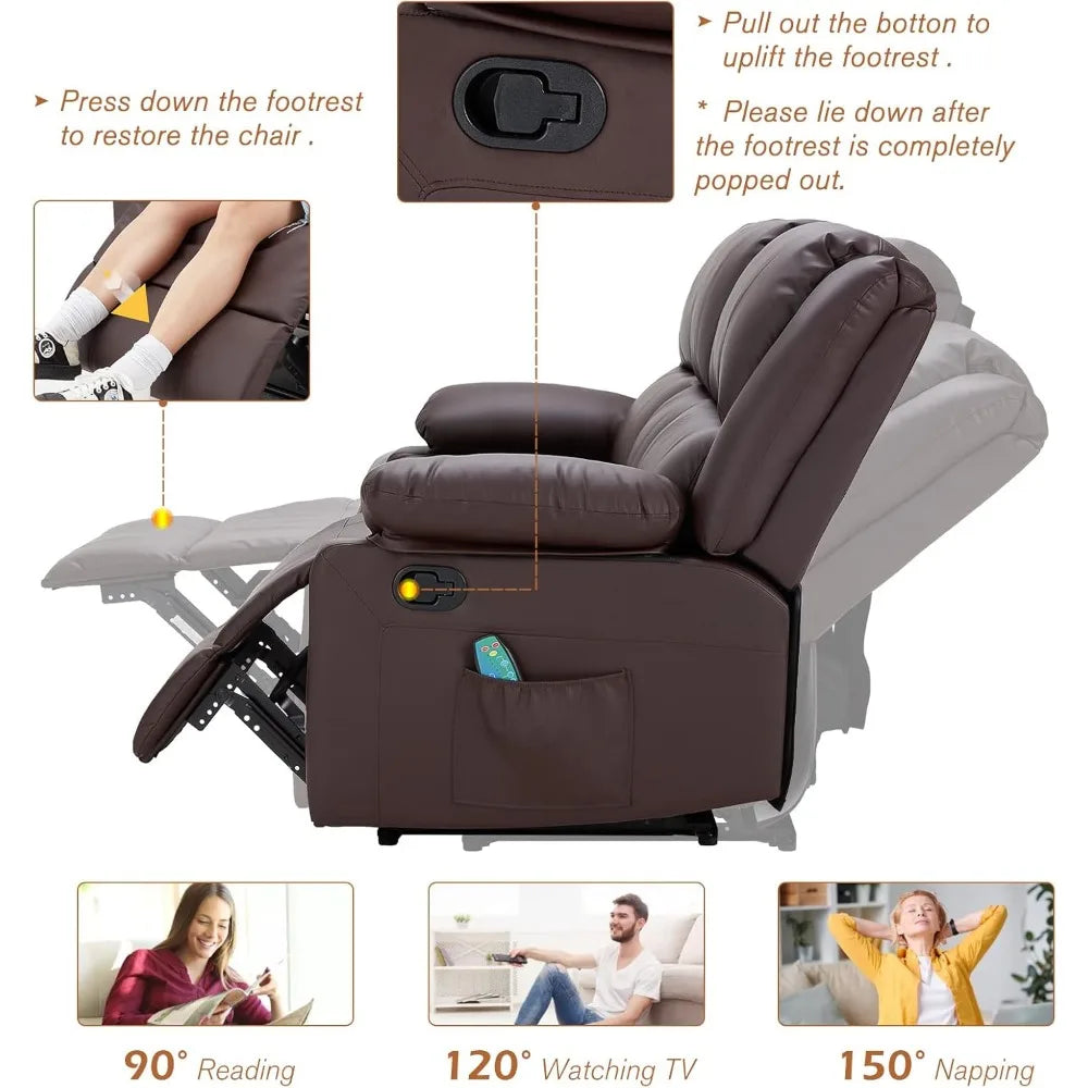 ADAM 3-Piece Recliner Sofa Set with Massage & Heat, Faux Leather-36.2" W