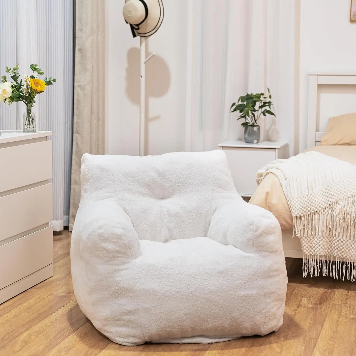 REMINGTON Selorra Tufted Sherpa Bean Bag Chair - Cozy Lounge Style - 34.25"W