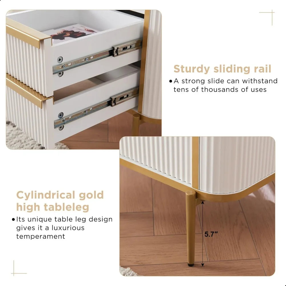 NINA Luxury End Table with Charging Station, Faux Marble Top & Gold Accents - 18''