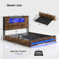 SOPHIA Industrial Style Queen Platform Bed Frame 61.4" Wide with LED Lights