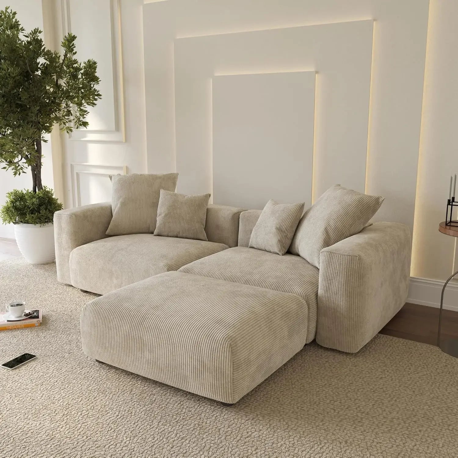 MELISSA CloudLuxe Modern Oversized Modular Sectional Sofa | L-Shaped 118.1″ W Couch with 4 Pillows