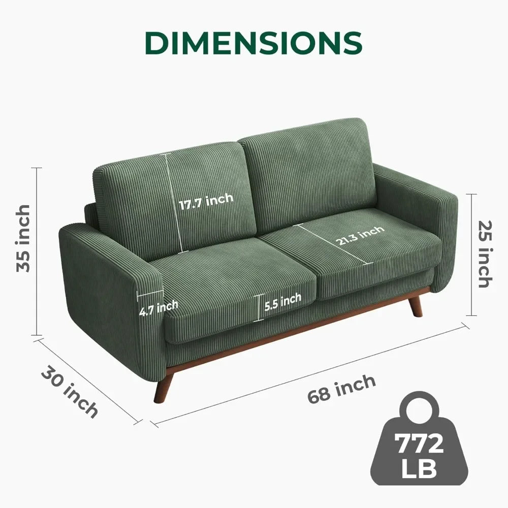 AIDEN Modern Loveseat Sofa, Deep Seat Couch with Solid Wood Frame - 68"