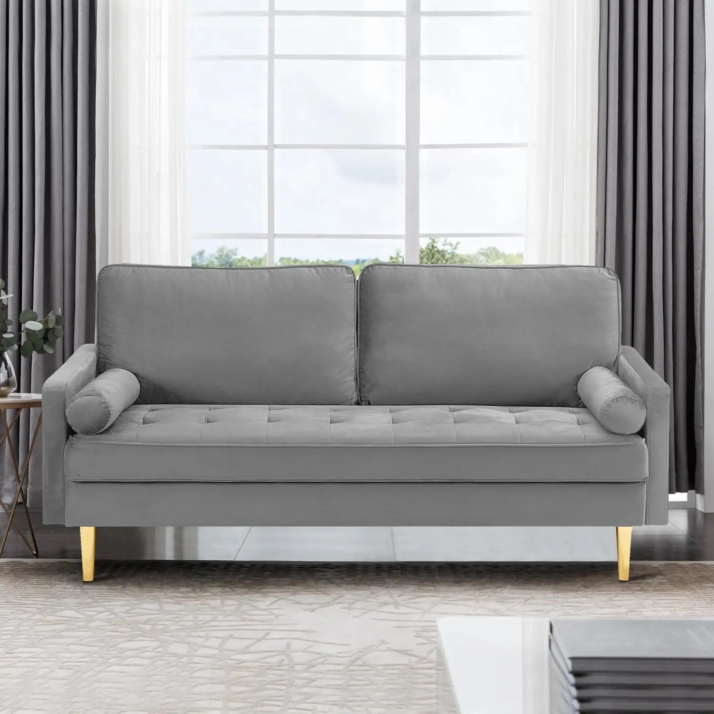 HENRY Mid-Century Modern Velvet Loveseat Sofa – Tufted Upholstered 2-Seat Couch - 66.9"