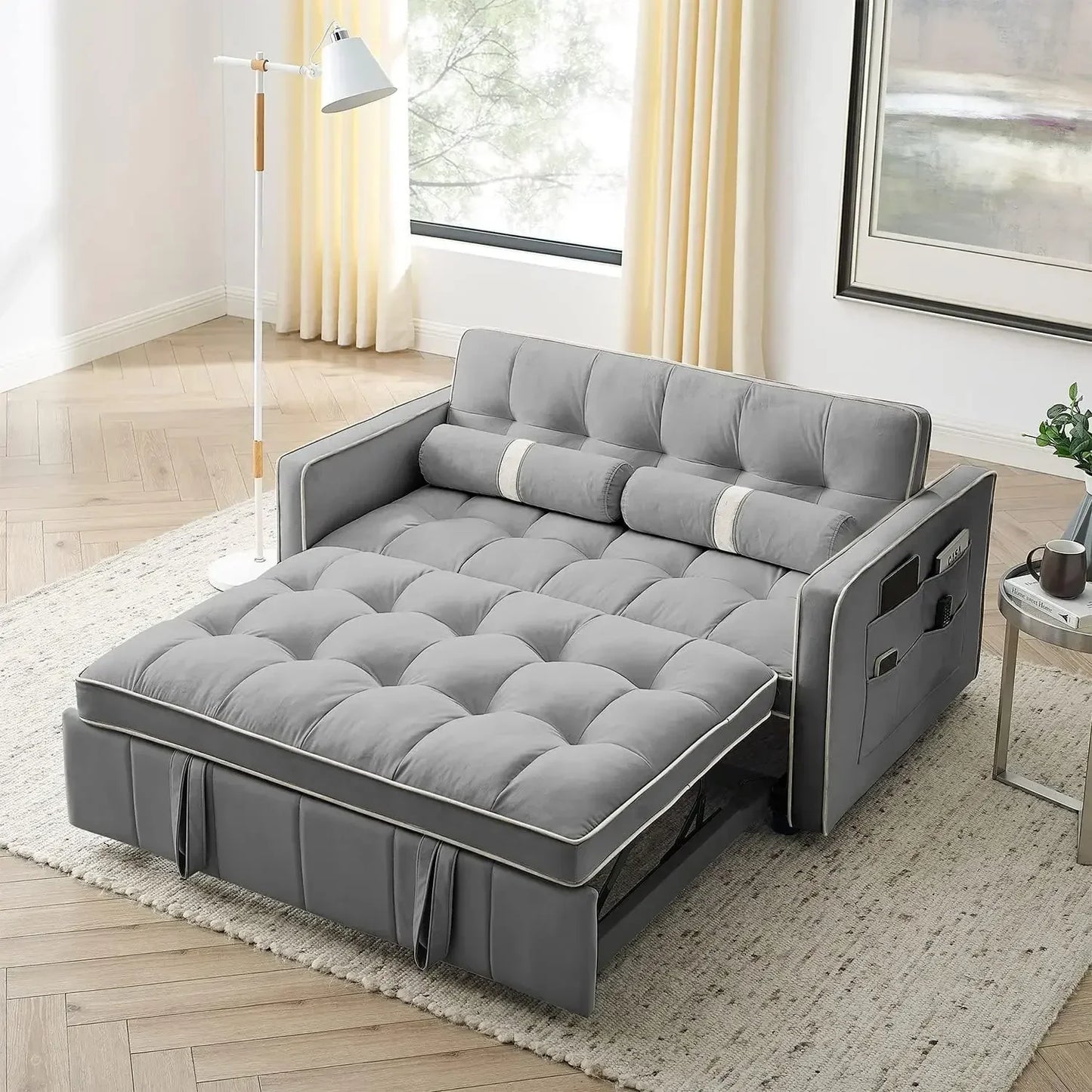 GAVIN Modern Velvet 3-in-1 Sleeper Sofa – Convertible Loveseat Futon - 55.5"