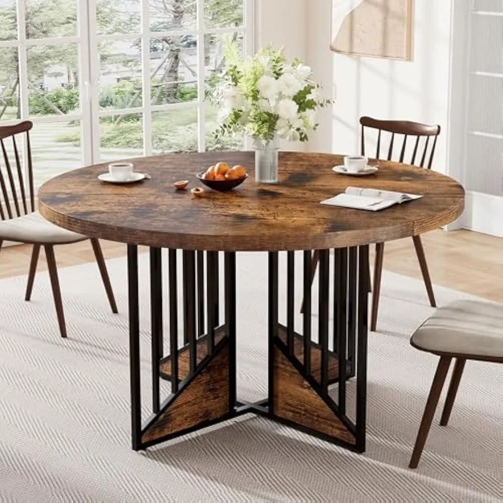 RICHARD Modern Farmhouse Round Dining Table - Wooden Kitchen Table - 43.3" D