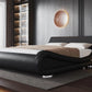 EMMA Aubrielle Modern Sleigh Platform Bed Frame | Queen Size 68'' Wide Faux Leather Upholstered Bed