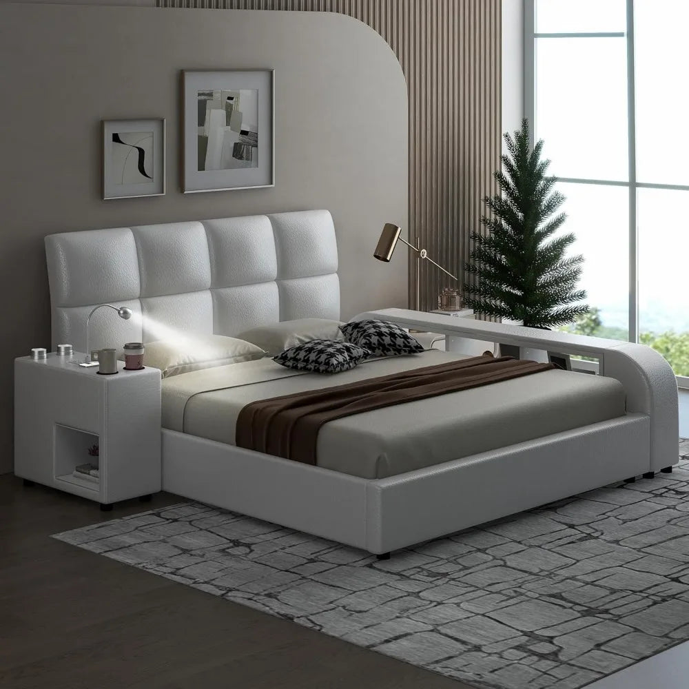 Kaeli Modern Smart Upholstered Bed Frame | Queen Size 81.5" Wide Faux Leather Platform Bed